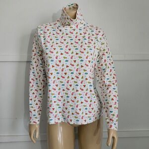 Mountain Lake White Long Sleeve Print Turtleneck Top Size L